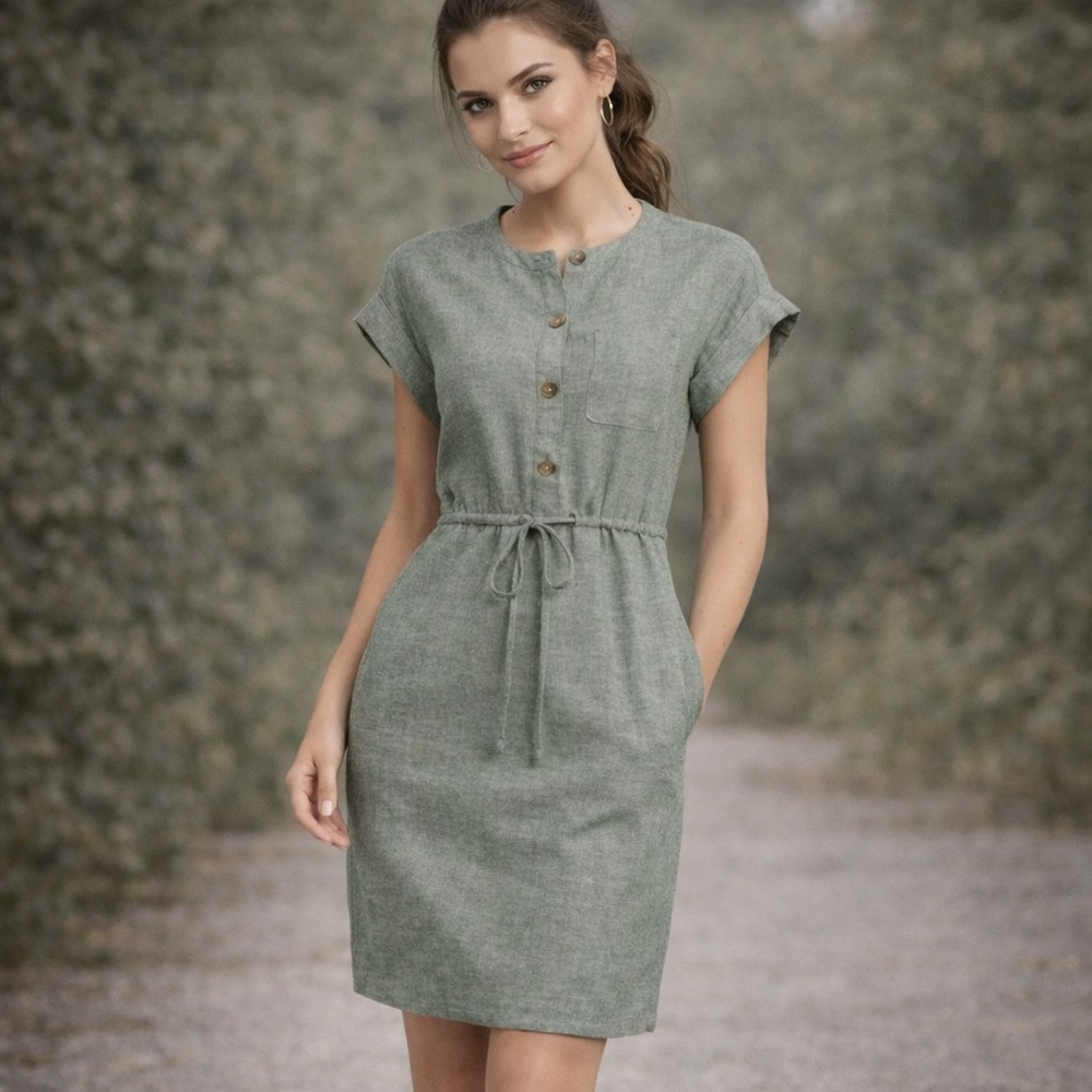 Time and Tru Gray Linen Button-Front Dress | Women’s Medium summer dress